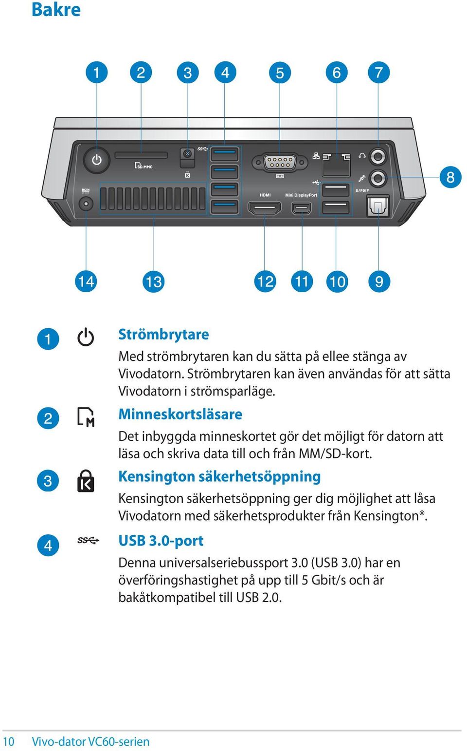 Minneskortsläsare Det inbyggda minneskortet gör det möjligt för datorn att läsa och skriva data till och från MM/SD-kort.