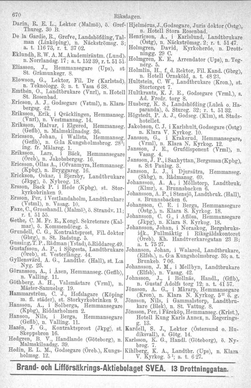 , Akademiräntm. (Lund), H l ningg. K 29 E e. A d t U) T n No l d 17 t 15239 t 5151 o mgren,.., rren a or ( ps, n. eg-.. rr an sg.,a.., r... nerg. 5. Eliasson..J., Hemmansegare (Ups), st- Holmlin, H.