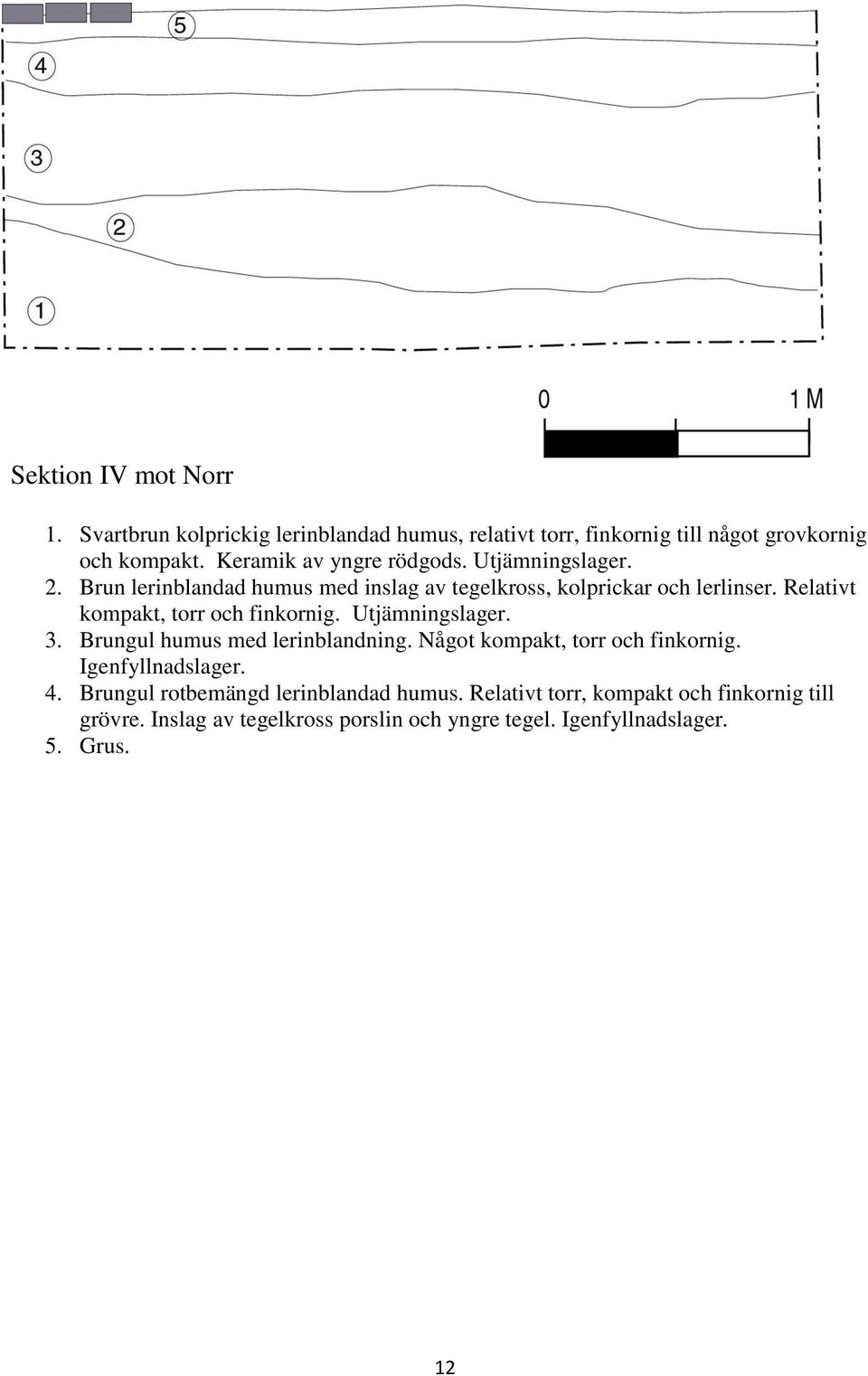 Relativt kompakt, torr och finkornig. Utjämningslager. 3. Brungul humus med lerinblandning. Något kompakt, torr och finkornig.