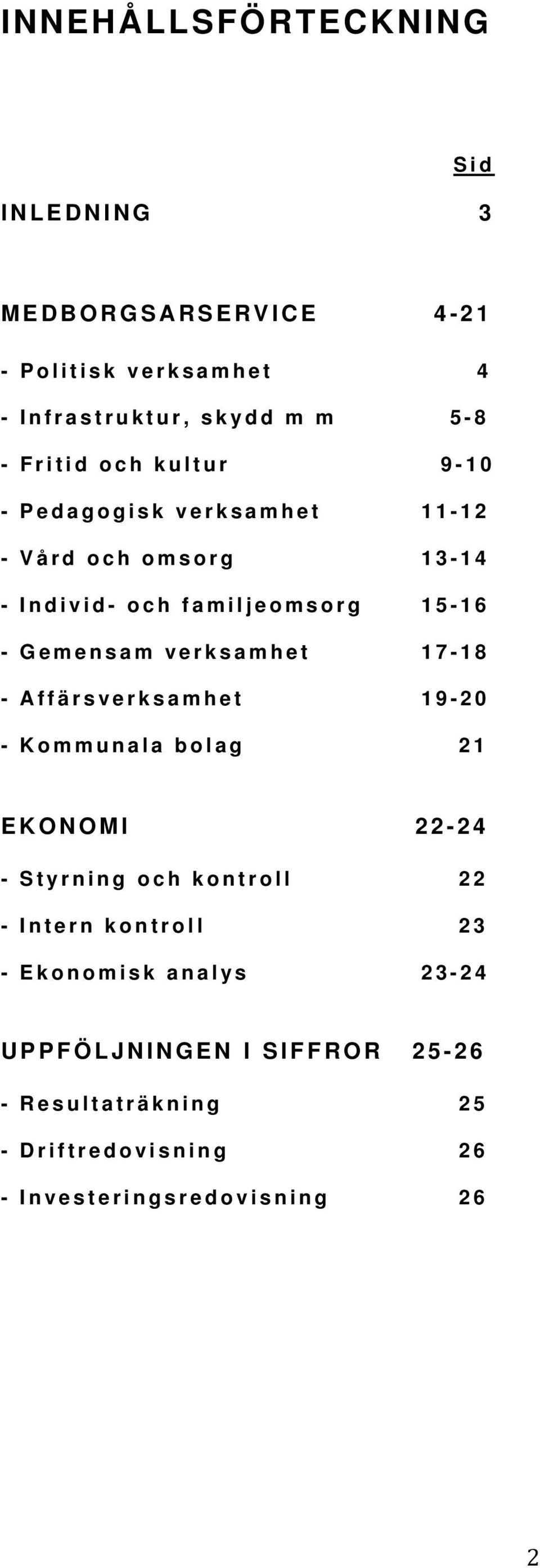 verksamhet 17-18 - Affärsverksamhet 19-20 - Kommunala bolag 21 EKONOMI 22-24 - Styrning och kontroll 22 - Intern kontroll