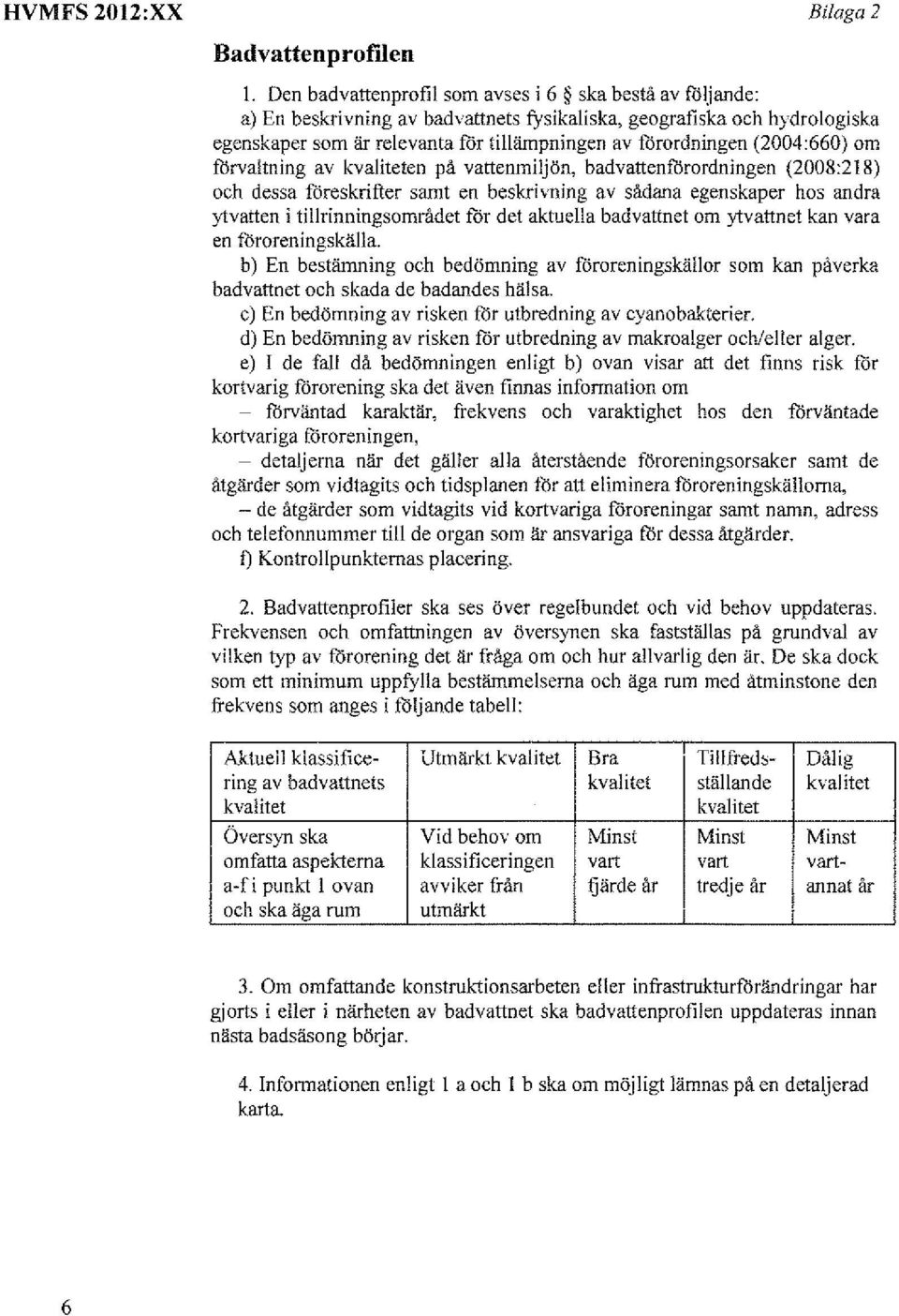 (2004:660) om fdrvaltning av kvaliteten på vattenmiljön, badvattenfårordningen (2008:218) och dessa föreskrifter samt en beskrivning av sådana egenskaper hos andra ytvatten i tillrinningsområdet för