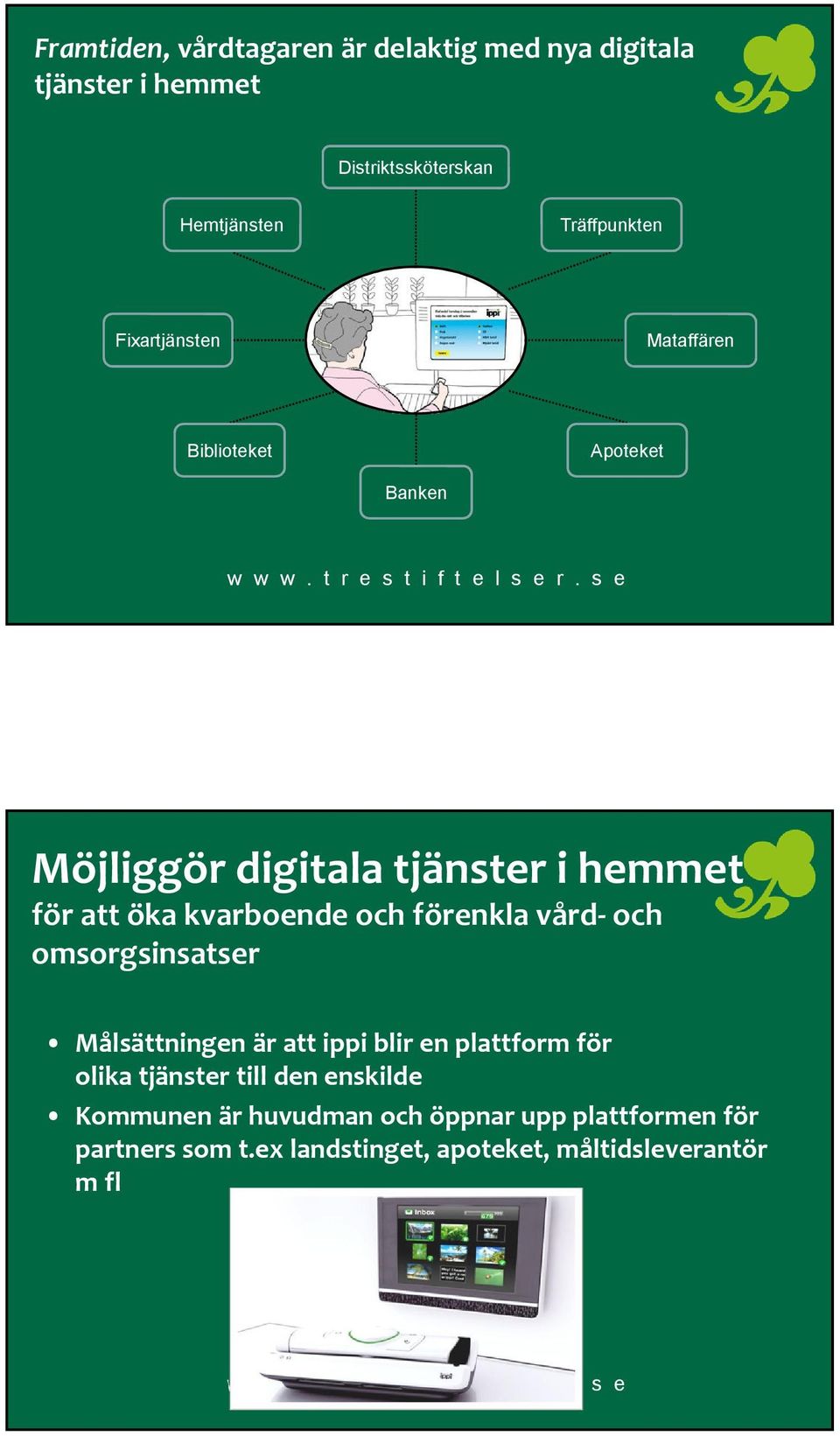 och förenkla vård-och omsorgsinsatser Målsättningen är att ippi blir en plattform för olika tjänster till den