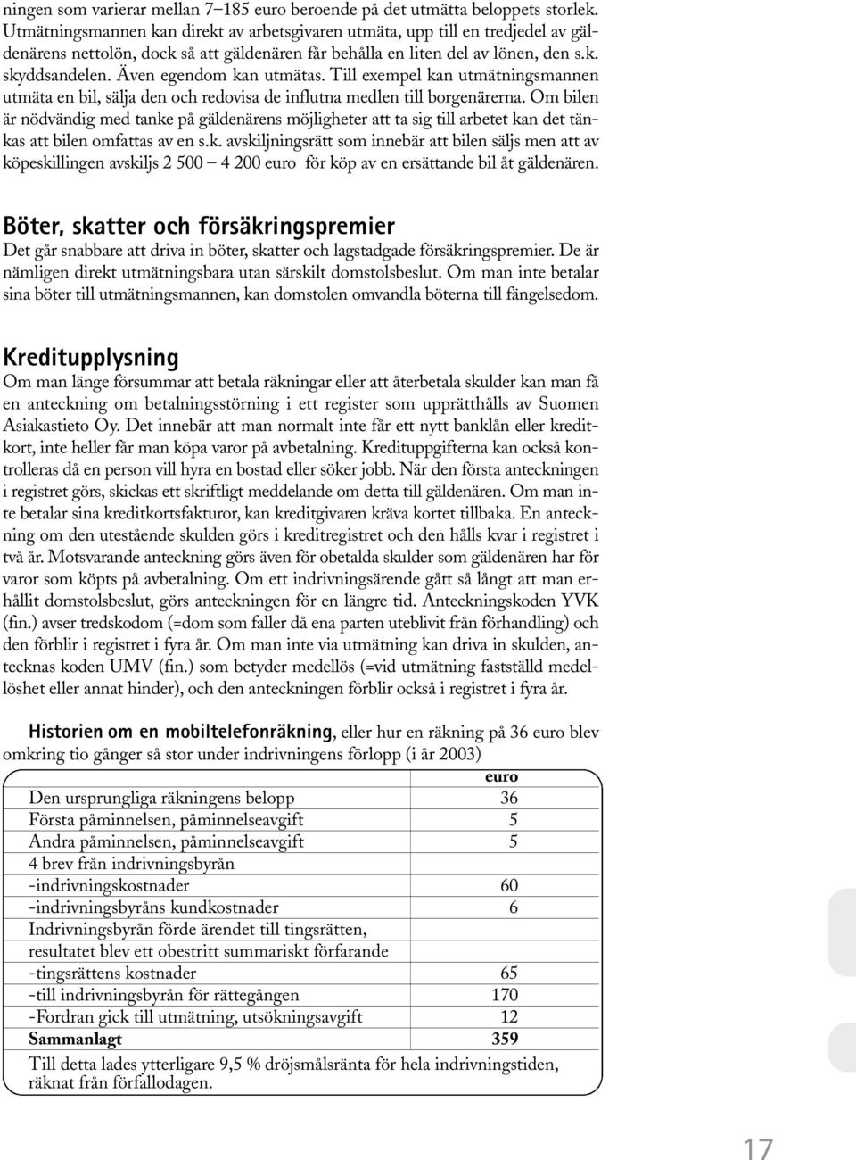 Även egendom kan utmätas. Till exempel kan utmätningsmannen utmäta en bil, sälja den och redovisa de influtna medlen till borgenärerna.