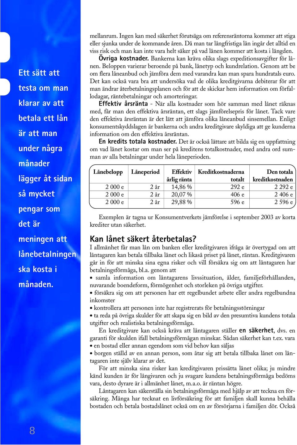 Då man tar långfristiga lån ingår det alltid en viss risk och man kan inte vara helt säker på vad lånen kommer att kosta i längden. Övriga kostnader.