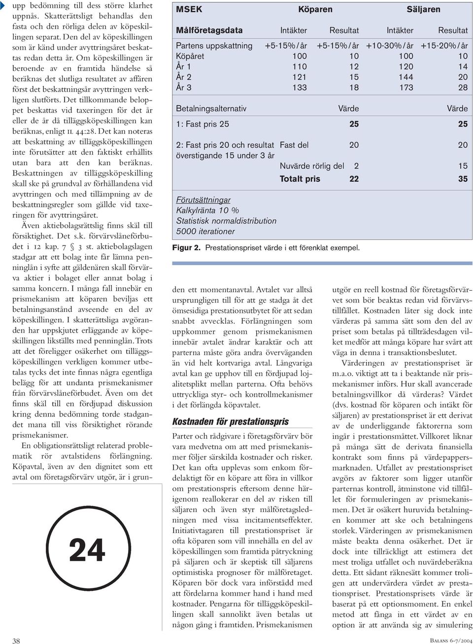 Förutsättningar Kalkylränta 10 % Statistisk normaldistribution 5000 iterationer Figur 2. Prestationspriset värde i ett förenklat exempel. upp bedömning till dess större klarhet uppnås.