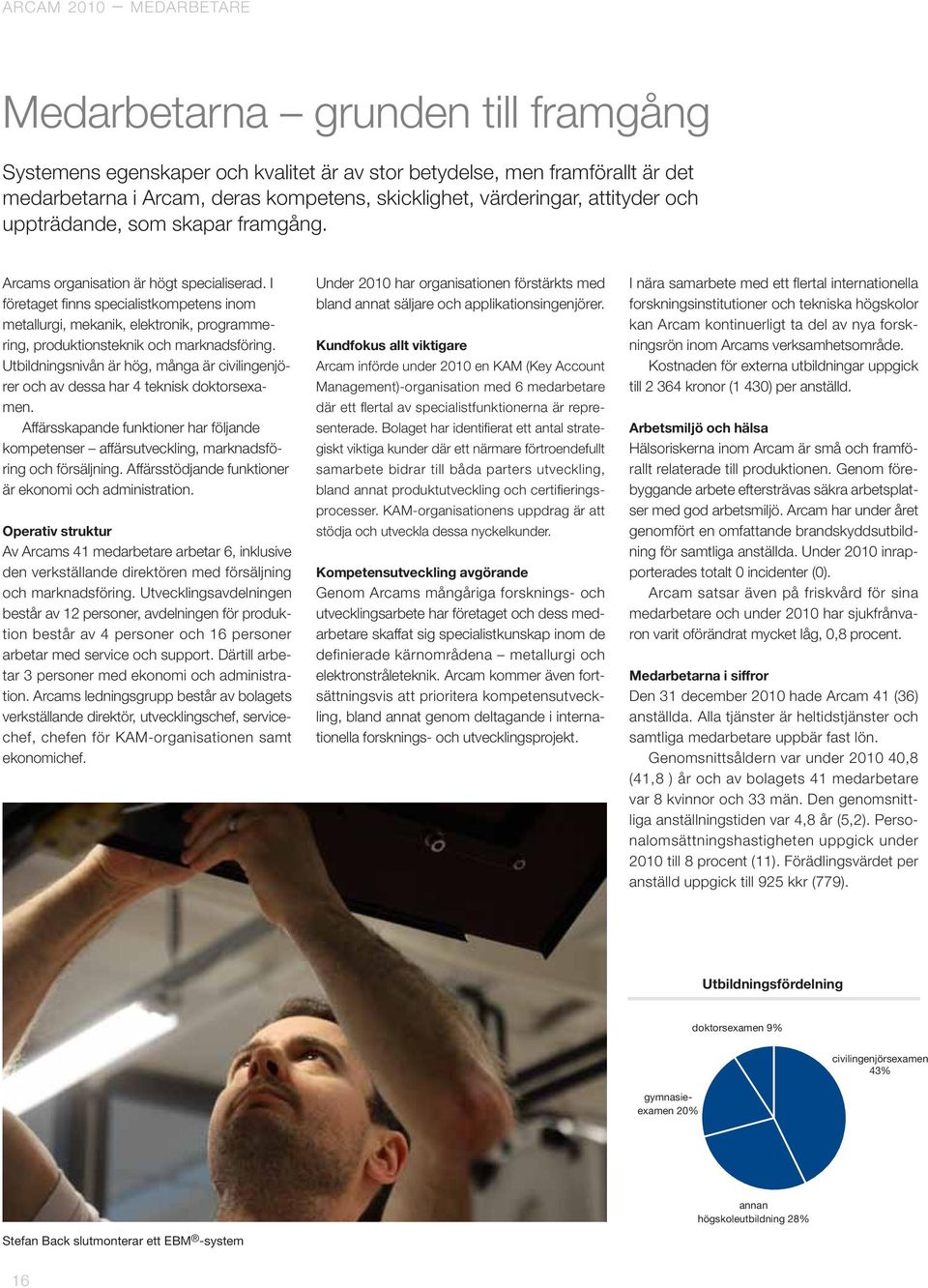 I företaget finns specialistkompetens inom metallurgi, mekanik, elektronik, programmering, produktionsteknik och marknadsföring.