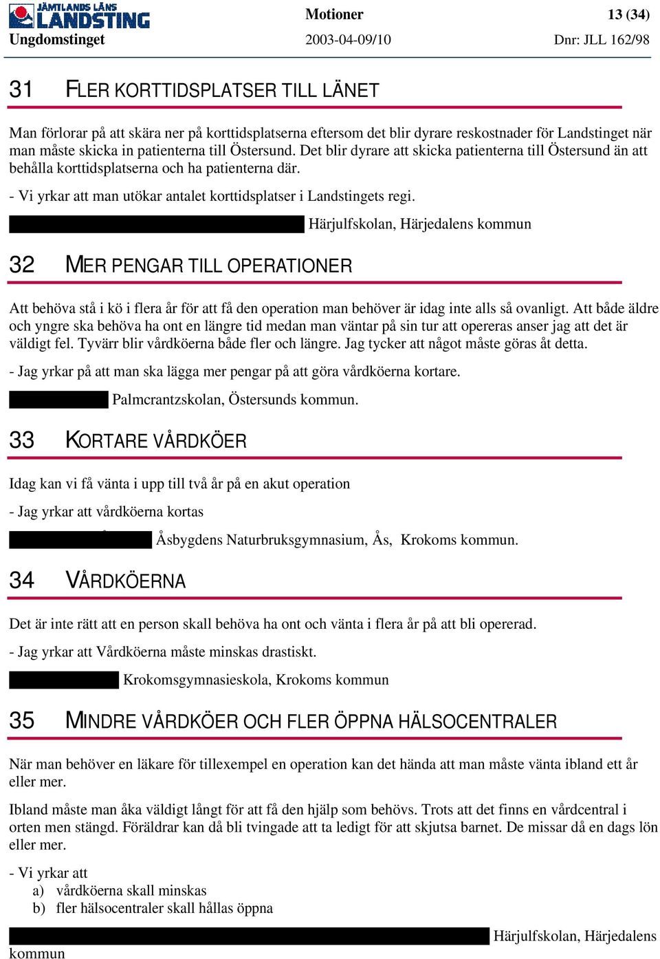 Martin Fladvad, Martin Eliasson, Aron Ohlsson, Härjulfskolan, Härjedalens kommun 32 MER PENGAR TILL OPERATIONER Att behöva stå i kö i flera år för att få den operation man behöver är idag inte alls