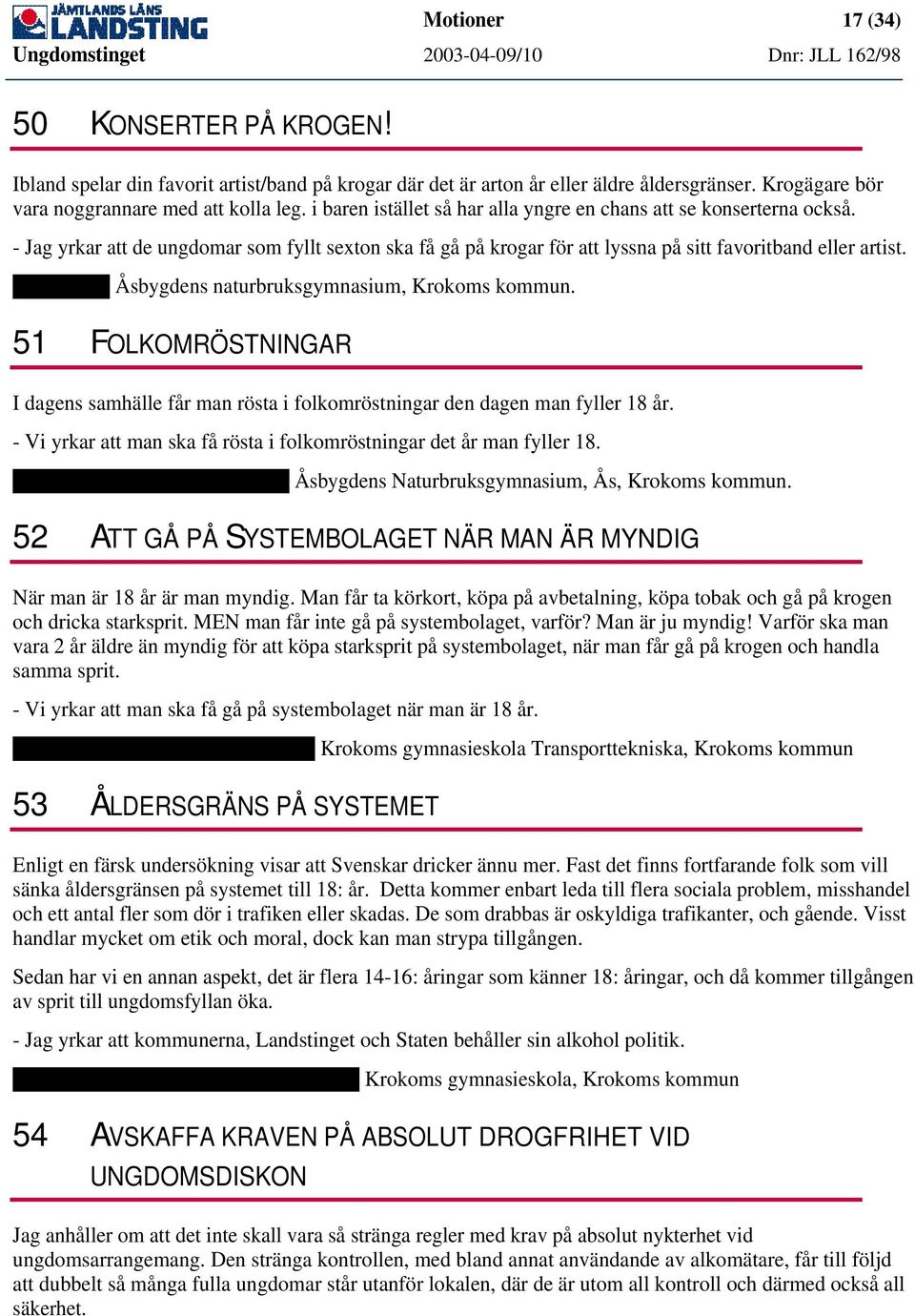 Gro Hylén, Åsbygdens naturbruksgymnasium, Krokoms kommun. 51 FOLKOMRÖSTNINGAR I dagens samhälle får man rösta i folkomröstningar den dagen man fyller 18 år.
