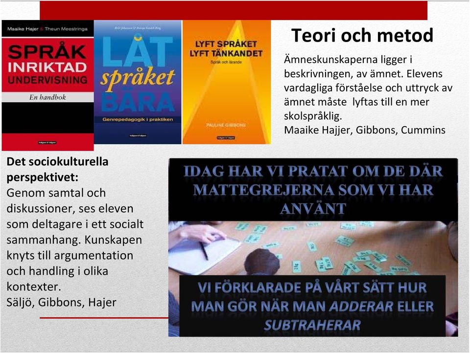 Maaike Hajjer, Gibbons, Cummins Det sociokulturella perspektivet: Genom samtal och diskussioner,