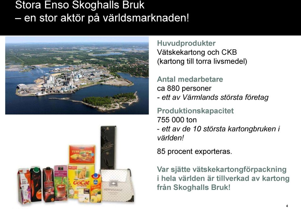 av Värmlands största företag Produktionskapacitet 755 000 ton - ett av de 10 största kartongbruken i världen!