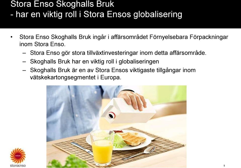 Stora Enso gör stora tillväxtinvesteringar inom detta affärsområde.