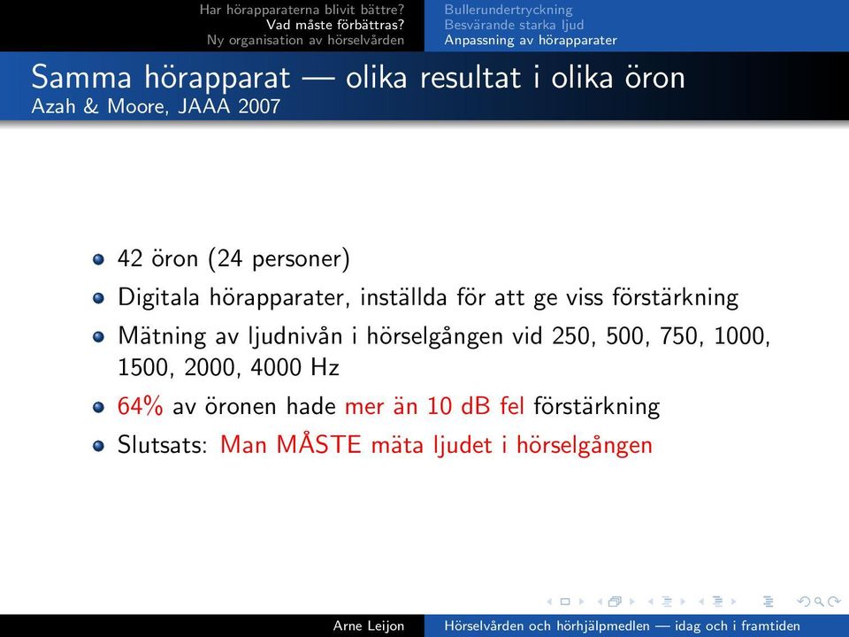 inställda för att ge viss förstärkning Mätning av ljudnivån i hörselgången vid 250, 500, 750, 1000,