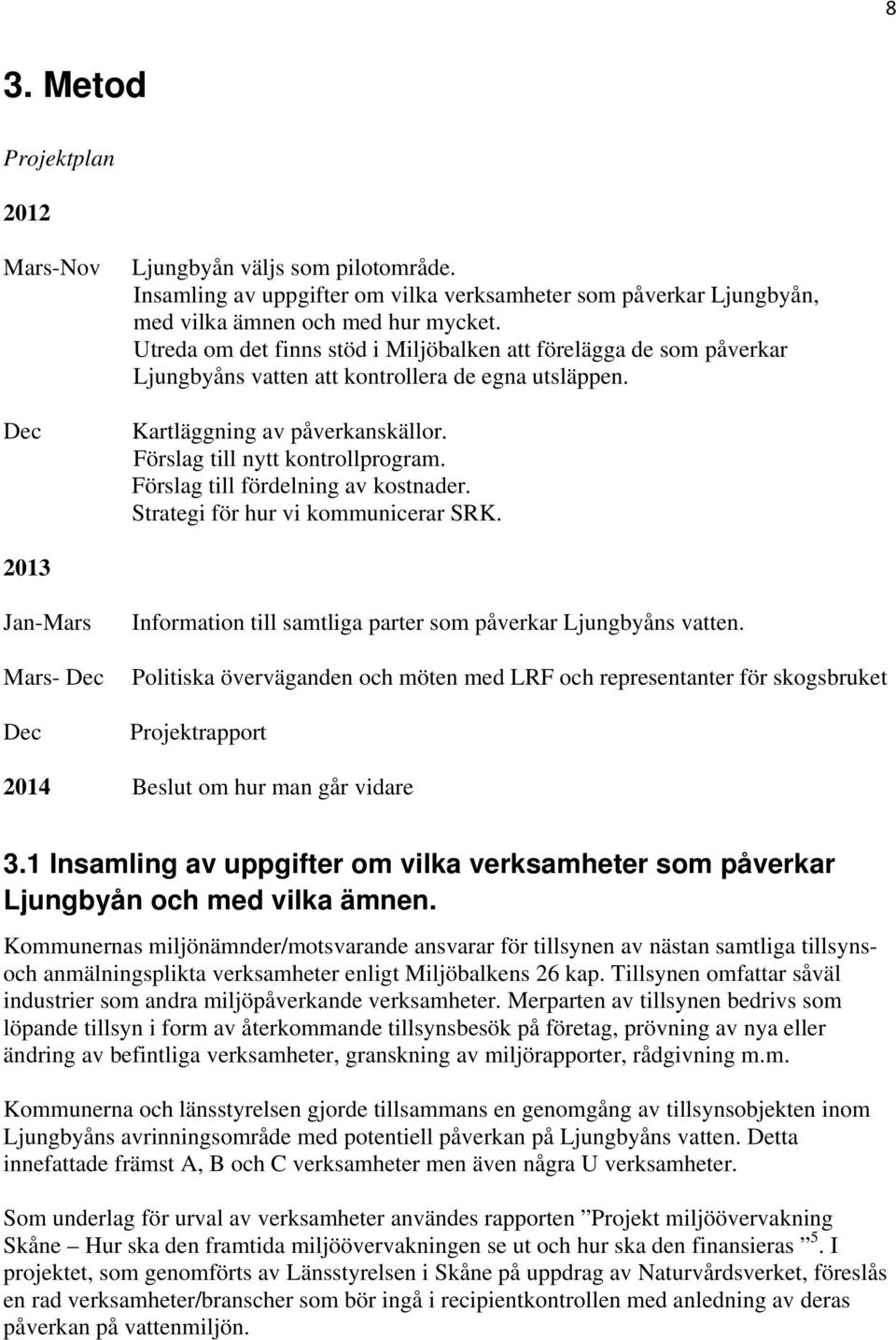 Förslag till fördelning av kostnader. Strategi för hur vi kommunicerar SRK. 2013 Jan-Mars Mars- Dec Dec Information till samtliga parter som påverkar Ljungbyåns vatten.