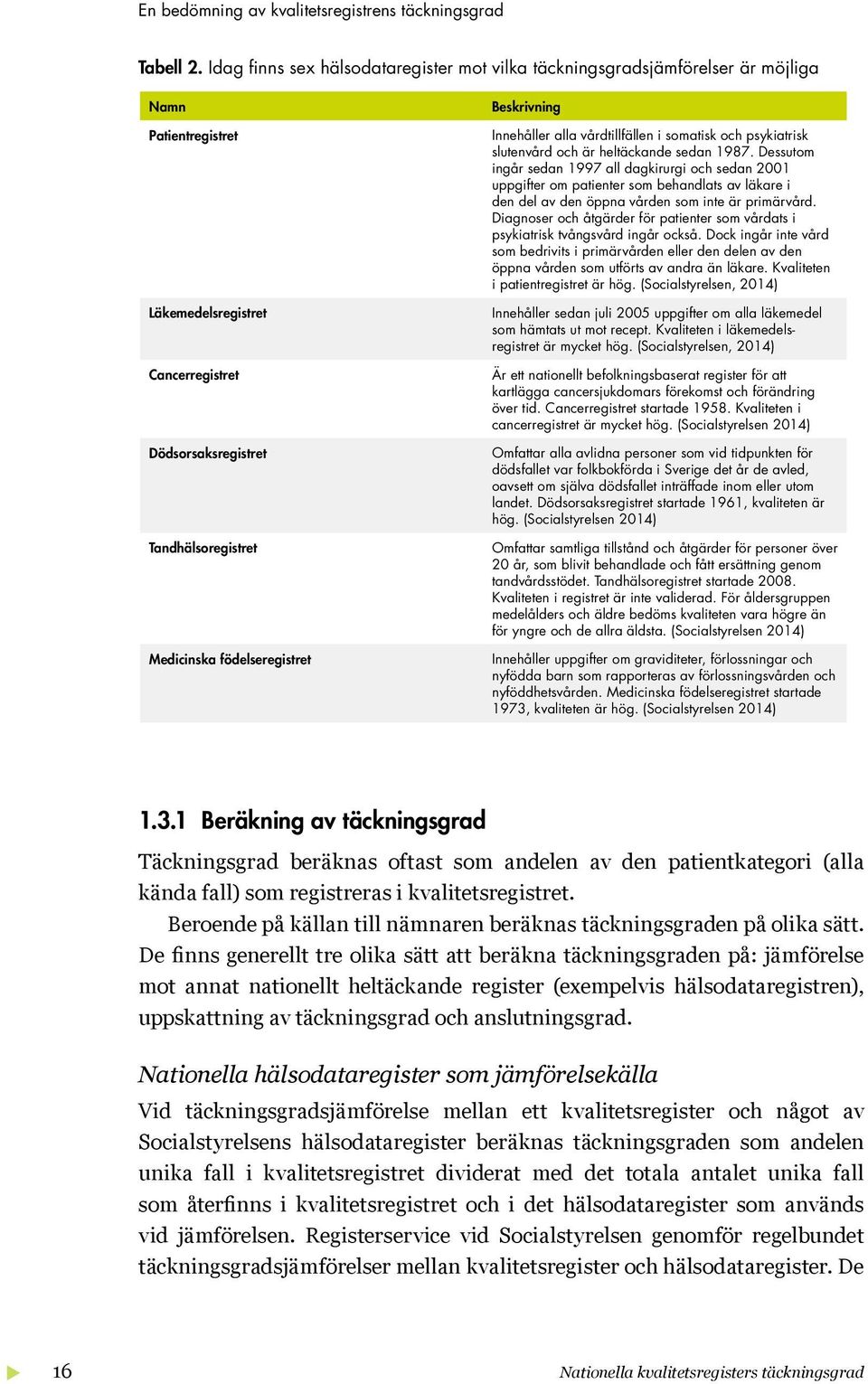 födelseregistret Beskrivning Innehåller alla vårdtillfällen i somatisk och psykiatrisk slutenvård och är heltäckande sedan 1987.