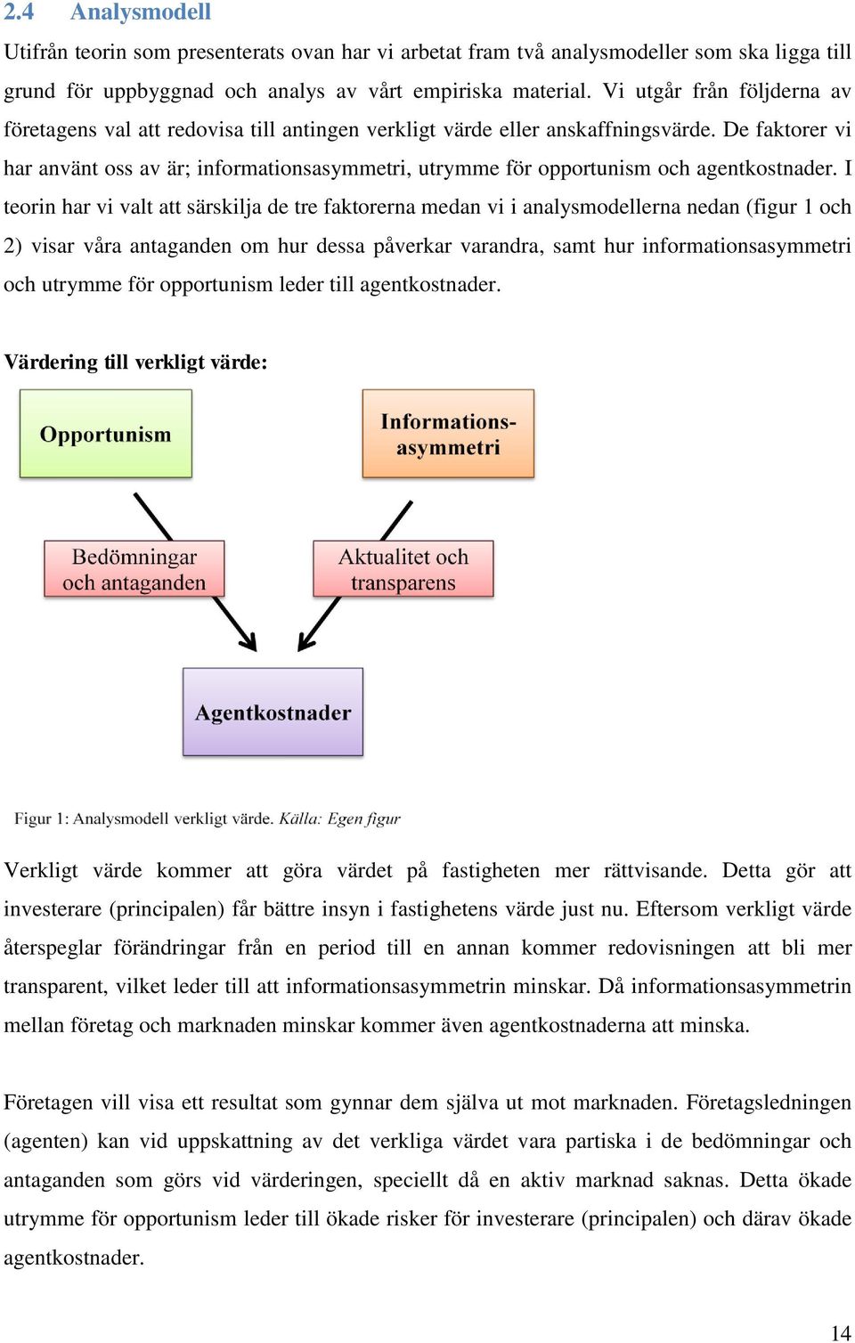 De faktorer vi har använt oss av är; informationsasymmetri, utrymme för opportunism och agentkostnader.