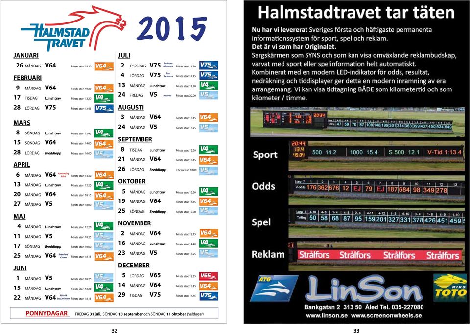 15 27 MÅNDAG V5 Första start 18.00 MAJ 4 MÅNDAG Lunchtrav Första start 12.20 11 MÅNDAG V5 Första start 18.25 17 SÖNDAG Breddlopp Första start 10.00 Breeders 25 MÅNDAG V64 Crown Första start 18.