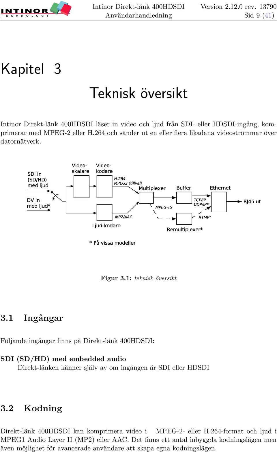 1 Ingångar Följande ingångar finns på Direkt-länk 400HDSDI: SDI (SD/HD) med embedded audio Direkt-länken känner själv av om ingången är SDI eller HDSDI 3.