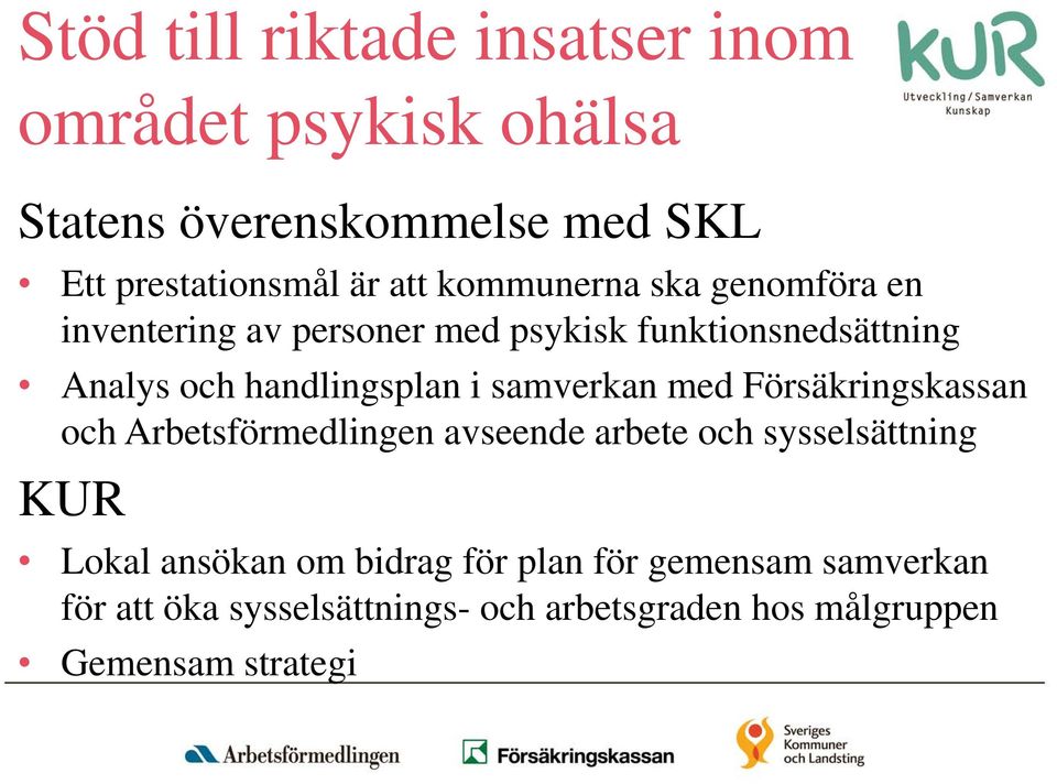 samverkan med Försäkringskassan och Arbetsförmedlingen avseende arbete och sysselsättning KUR Lokal ansökan om