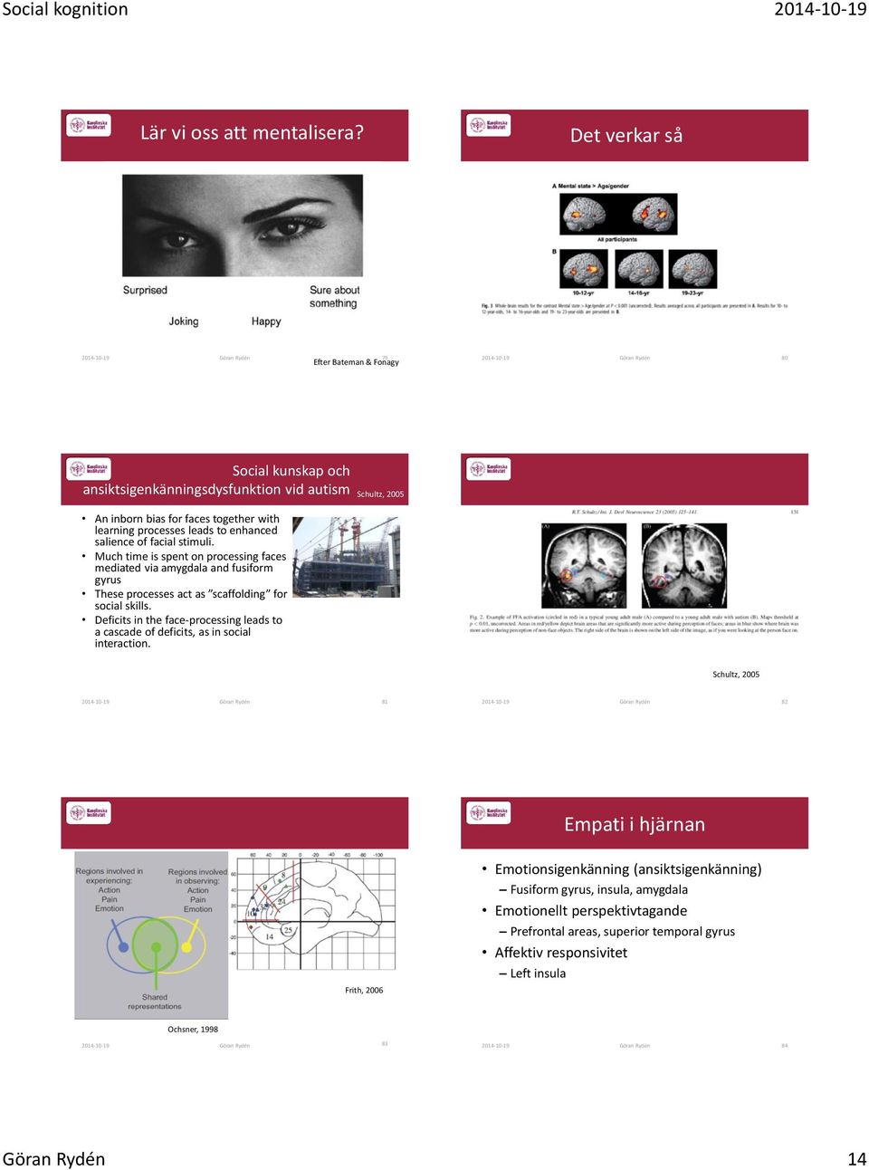 processes leads to enhanced salience of facial stimuli. Much time is spent on processing faces mediated via amygdala and fusiform gyrus These processes act as scaffolding for social skills.