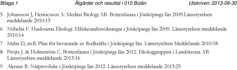 Plan för bevarande av flodkräfta i Jönköpings län. Länsstyrelsen Meddelande : Pröjts J. & Holmström C.