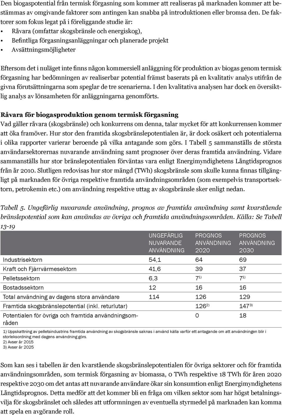 nuläget inte finns någon kommersiell anläggning för produktion av biogas genom termisk förgasning har bedömningen av realiserbar potential främst baserats på en kvalitativ analys utifrån de givna