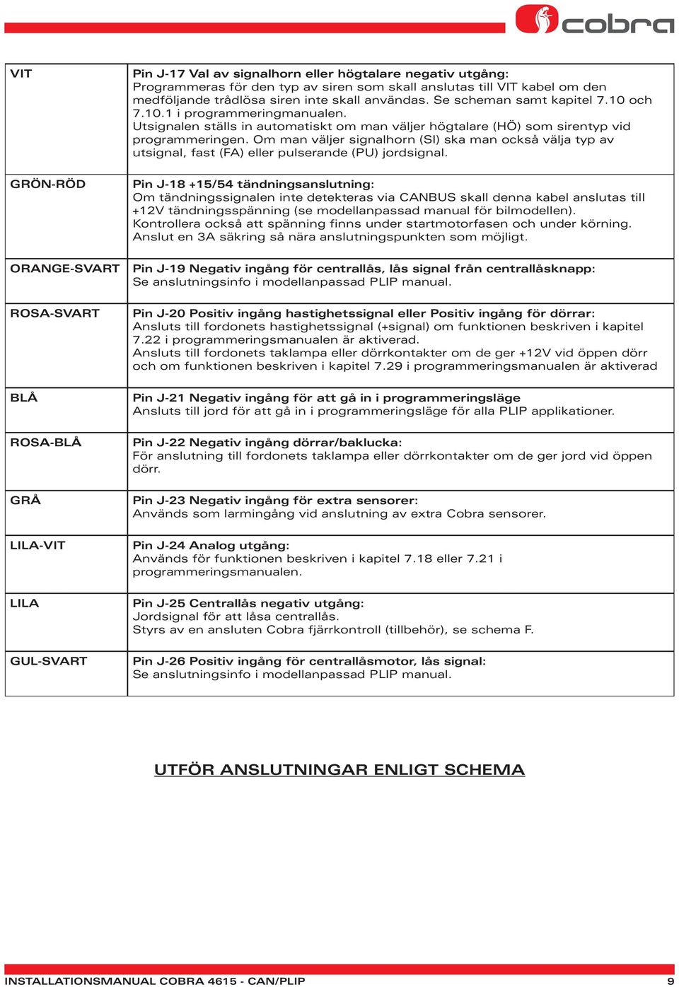 Utsignalen ställs in automatiskt om man väljer högtalare (HÖ) som sirentyp vid programmeringen.