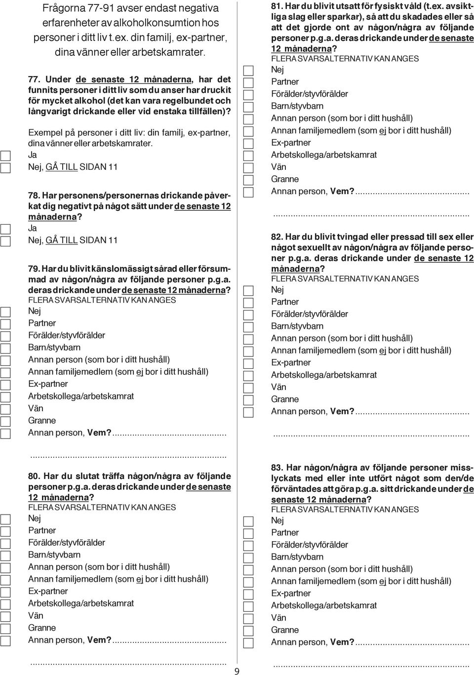 Under de senaste 12 månaderna, har det funnits personer i ditt liv som du anser har druckit för mycket alkohol (det kan vara regelbundet och långvarigt drickande eller vid enstaka tillfällen)?