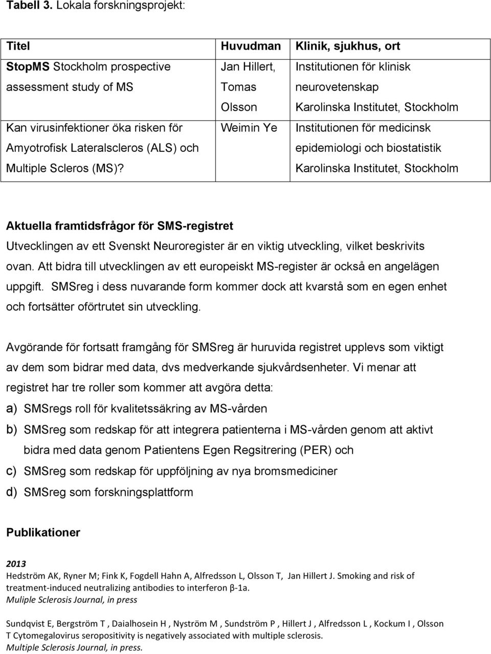 Institutet, Stockholm Kan virusinfektioner öka risken för Amyotrofisk Lateralscleros (ALS) och Multiple Scleros (MS)?