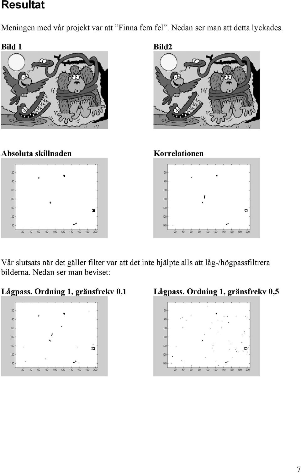 Bild 1 Bild2 Absoluta skillnaden Korrelationen Vår slutsats när det gäller filter