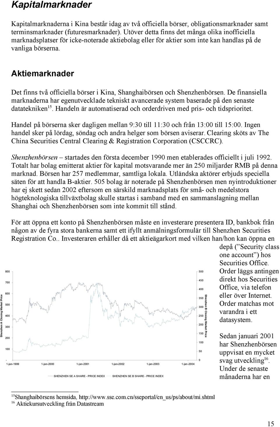 Shenzhen A Closing Market Price 800 700 600 500 400 300 200 100 Aktiemarknader Det finns två officiella börser i Kina, Shanghaibörsen och Shenzhenbörsen.