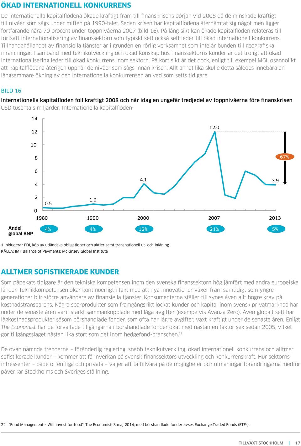 På lång sikt kan ökade kapitalflöden relateras till fortsatt internationalisering av finanssektorn som typiskt sett också sett leder till ökad internationell konkurrens.