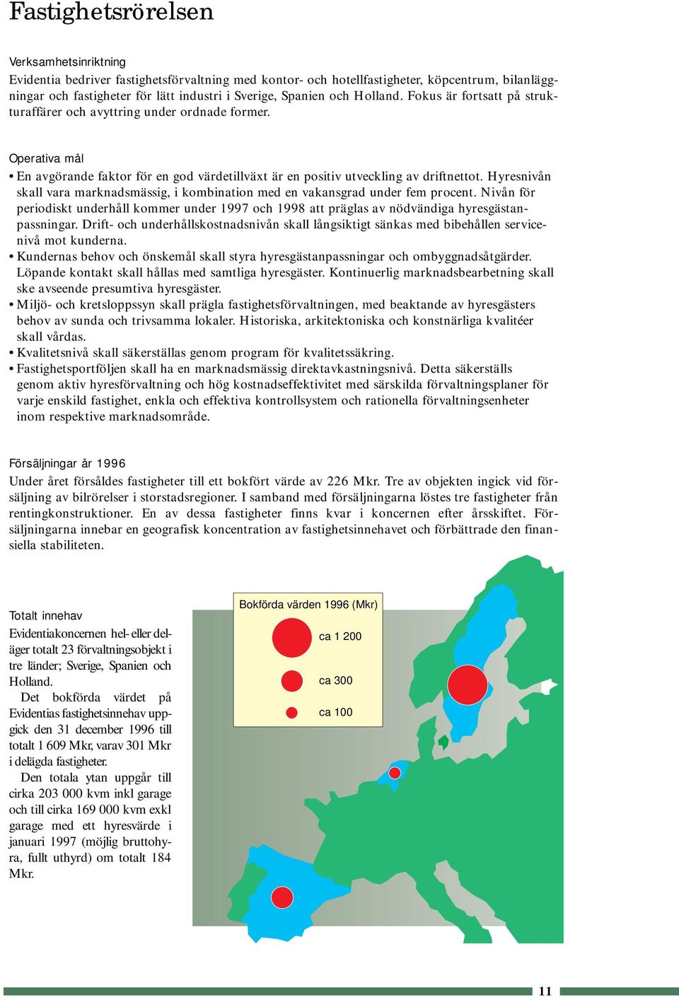 Hyresnivån skall vara marknadsmässig, i kombination med en vakansgrad under fem procent. Nivån för periodiskt underhåll kommer under 1997 och 1998 att präglas av nödvändiga hyresgästanpassningar.