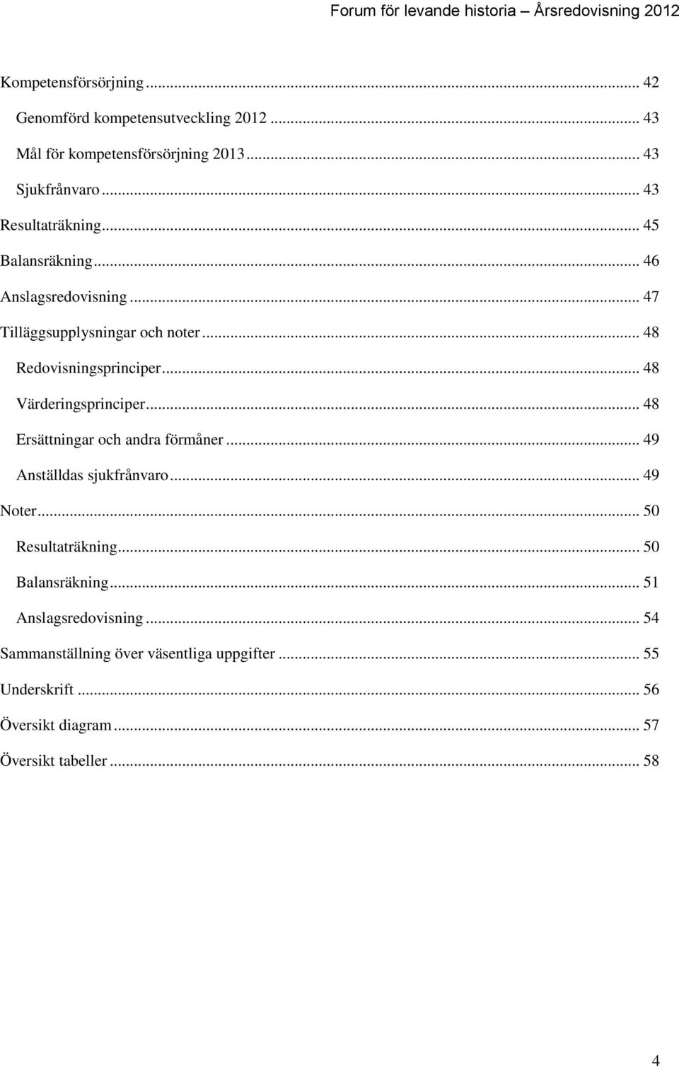 .. 48 Värderingsprinciper... 48 Ersättningar och andra förmåner... 49 Anställdas sjukfrånvaro... 49 Noter... 50 Resultaträkning.