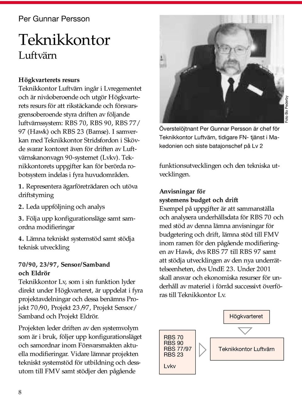 I samverkan med Teknikkontor Stridsfordon i Skövde svarar kontoret även för driften av Luftvärnskanonvagn 90-systemet (Lvkv).