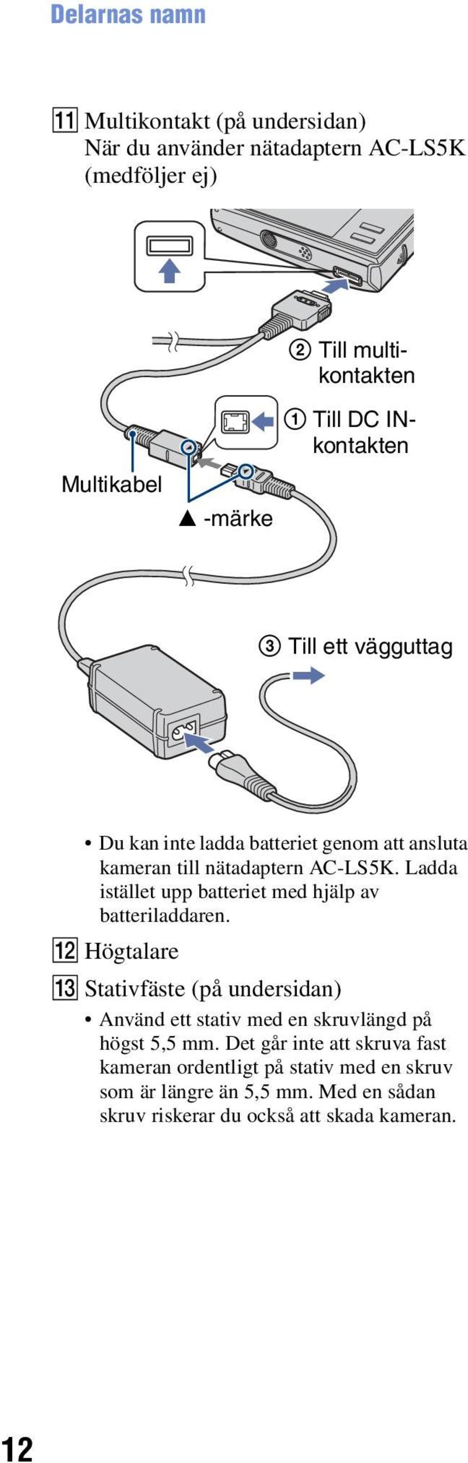 Ladda istället upp batteriet med hjälp av batteriladdaren.