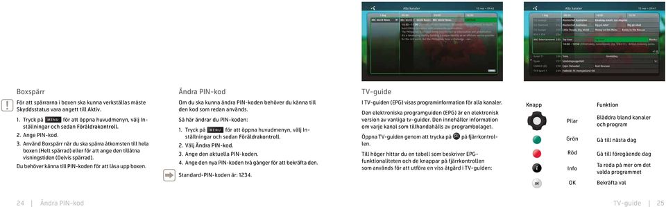 Använd Boxspärr när du ska spärra åtkomsten till hela boxen (Helt spärrad) eller för att ange den tillåtna visningstiden (Delvis spärrad). Du behöver känna till PIN-koden för att låsa upp boxen.