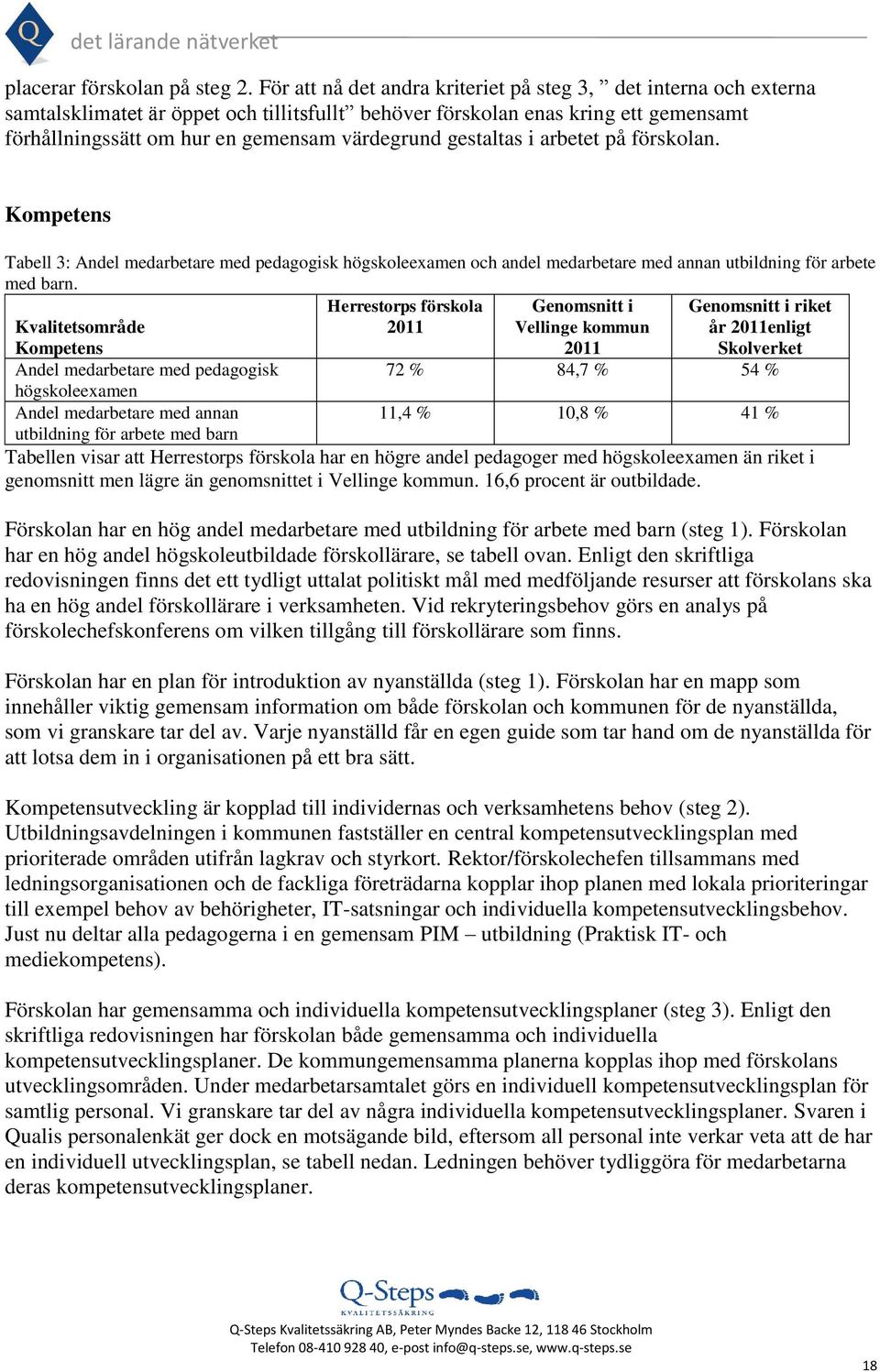 gestaltas i arbetet på förskolan. Kompetens Tabell 3: Andel medarbetare med pedagogisk högskoleexamen och andel medarbetare med annan utbildning för arbete med barn.