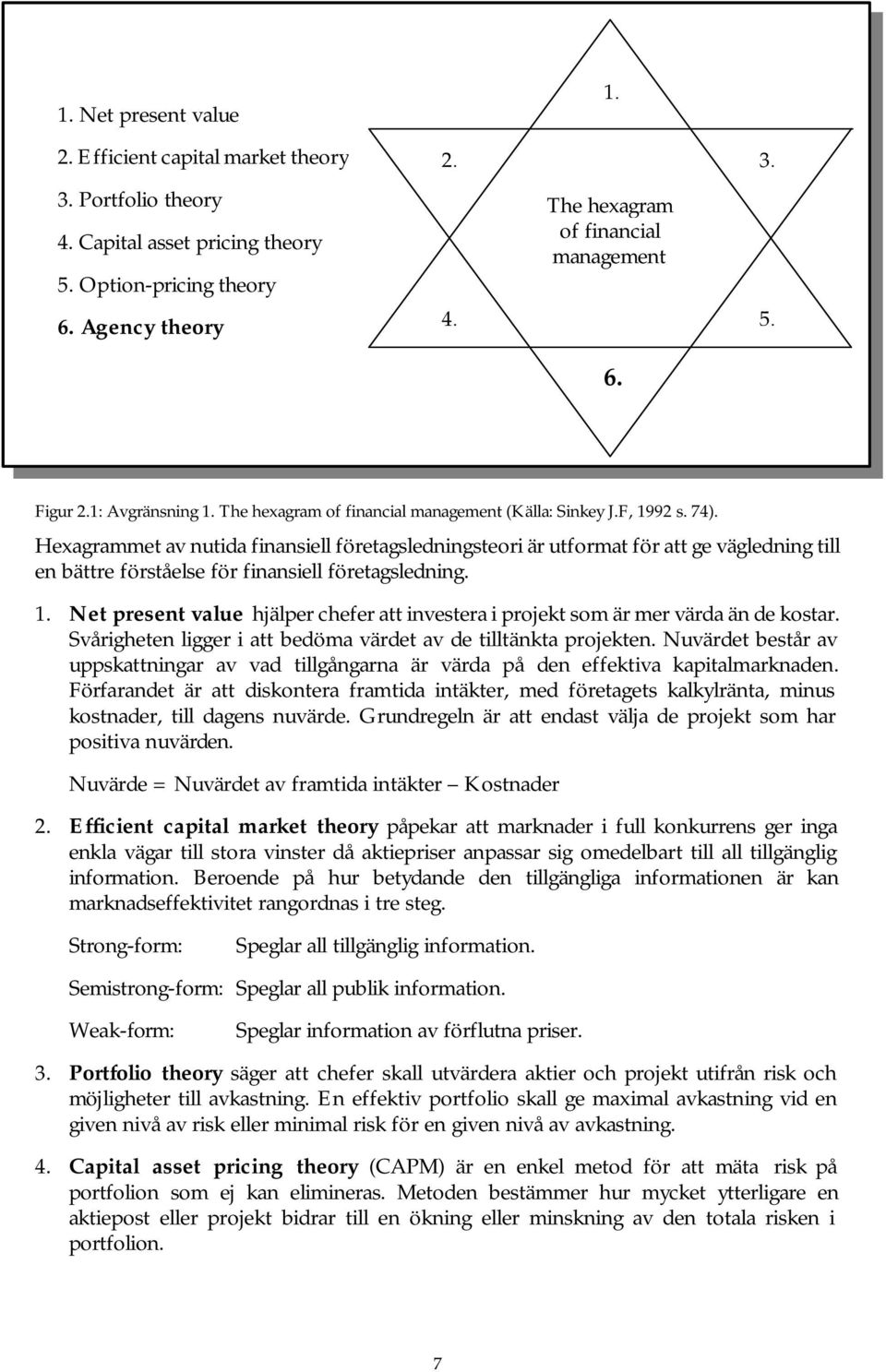 Hexagrammet av nutida finansiell företagsledningsteori är utformat för att ge vägledning till en bättre förståelse för finansiell företagsledning. 1.