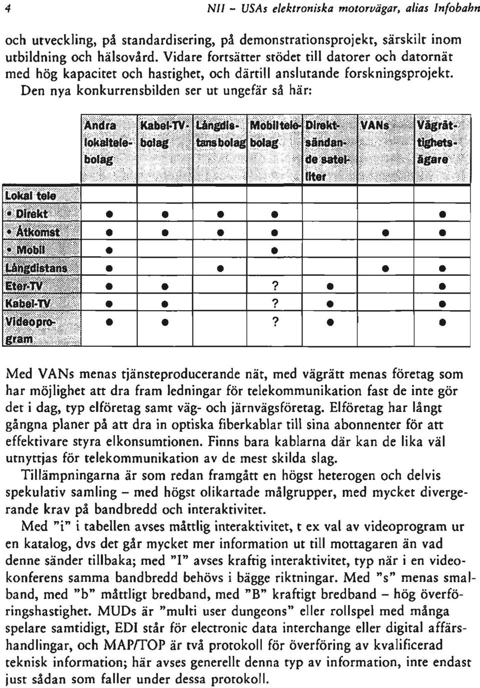 Den nya konkurrensbilden ser ut ungefär så här: Andra Kabel-TV- Långdis- Mobil tele- Direkt VANs Vågrät- lokajtelebolag bolag tans bolag bolag sändande sätet tighets-' ägare ' liter Lokal tete Direkt