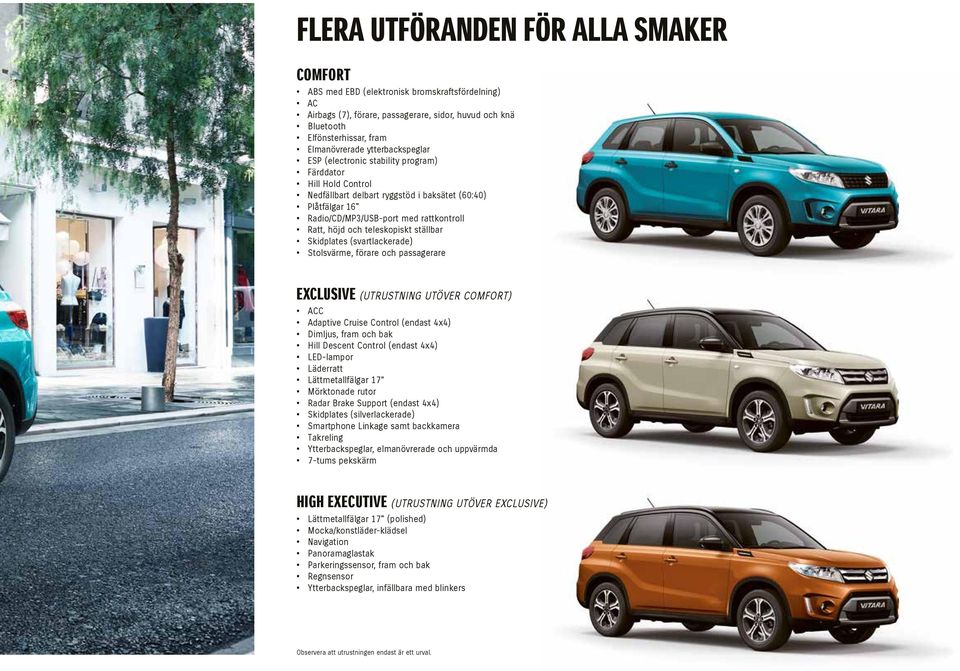 teleskopiskt ställbar Skidplates (svartlackerade) Stolsvärme, förare och passagerare (UTRUSTNING UTÖVER COMFORT) ACC Adaptive Cruise Control (endast 4x4) Dimljus, fram och bak Hill Descent Control