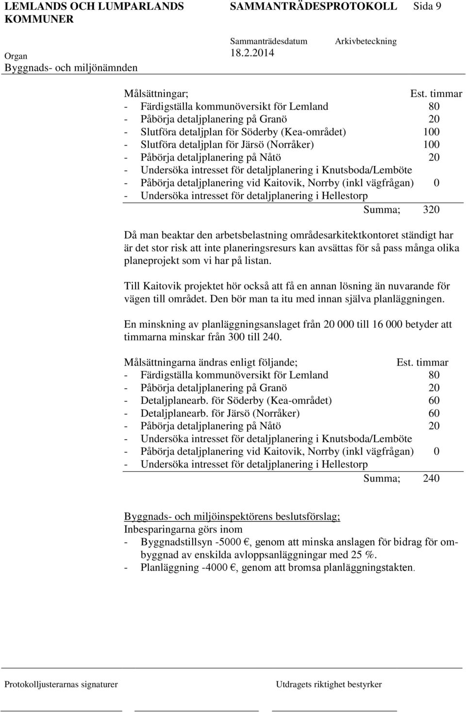 detaljplanering på Nåtö 20 - Undersöka intresset för detaljplanering i Knutsboda/Lemböte - Påbörja detaljplanering vid Kaitovik, Norrby (inkl vägfrågan) 0 - Undersöka intresset för detaljplanering i