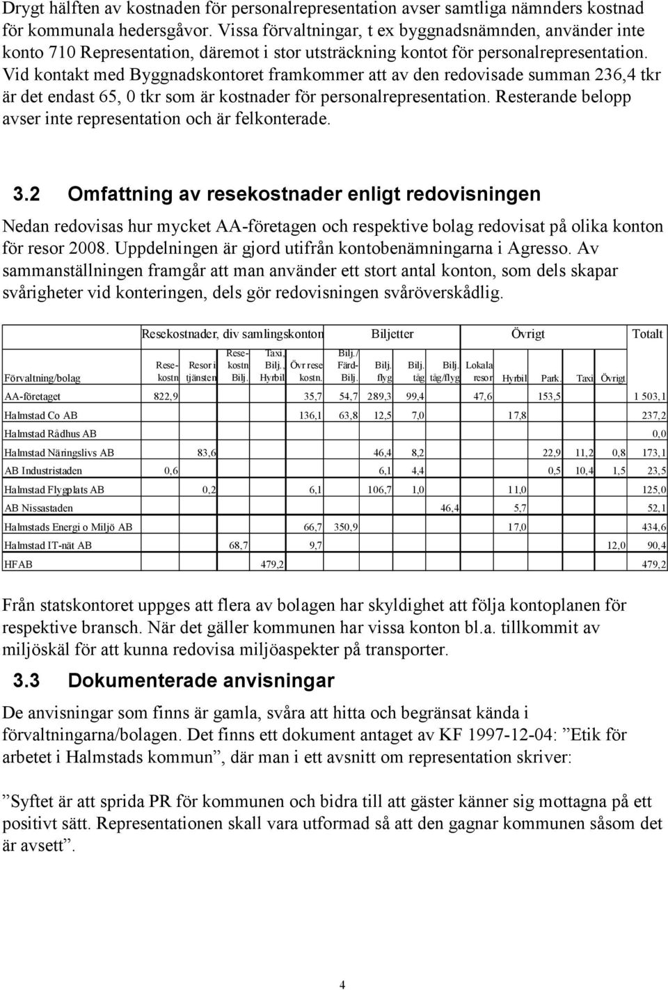 Vid kontakt med Byggnadskontoret framkommer att av den redovisade summan 236,4 tkr är det endast 65, 0 tkr som är kostnader för personalrepresentation.