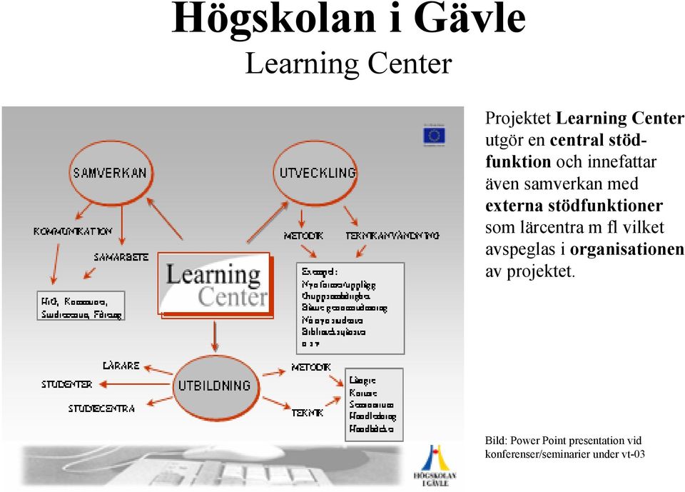 stödfunktioner som lärcentra m fl vilket avspeglas i organisationen av