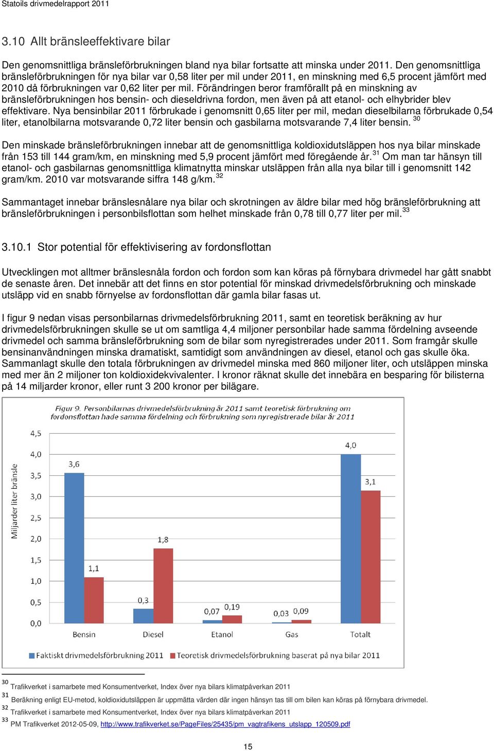 Förändringen beror framförallt på en minskning av bränsleförbrukningen hos bensin- och dieseldrivna fordon, men även på att etanol- och elhybrider blev effektivare.