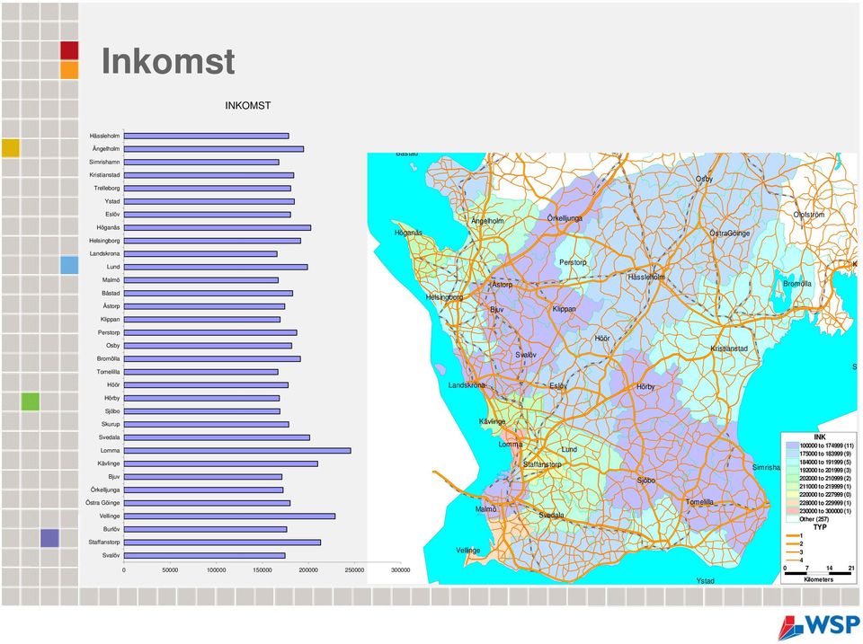 Svedala Lomma Kävlinge Bjuv Örkelljunga Östra Göinge Vellinge Burlöv Staffanstorp Svalöv 0 50000 100000 150000 200000 250000 300000 Lomma Lund Staffanstorp Malmö Svedala Vellinge Sjöbo Tomelilla