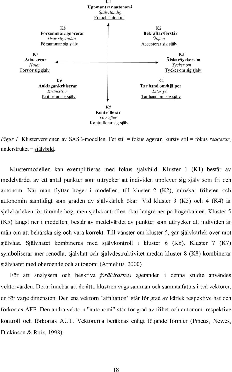 sig själv Figur 1. Klusterversionen av SASB-modellen. Fet stil = fokus agerar, kursiv stil = fokus reagerar, understruket = självbild. Klustermodellen kan exemplifieras med fokus självbild.