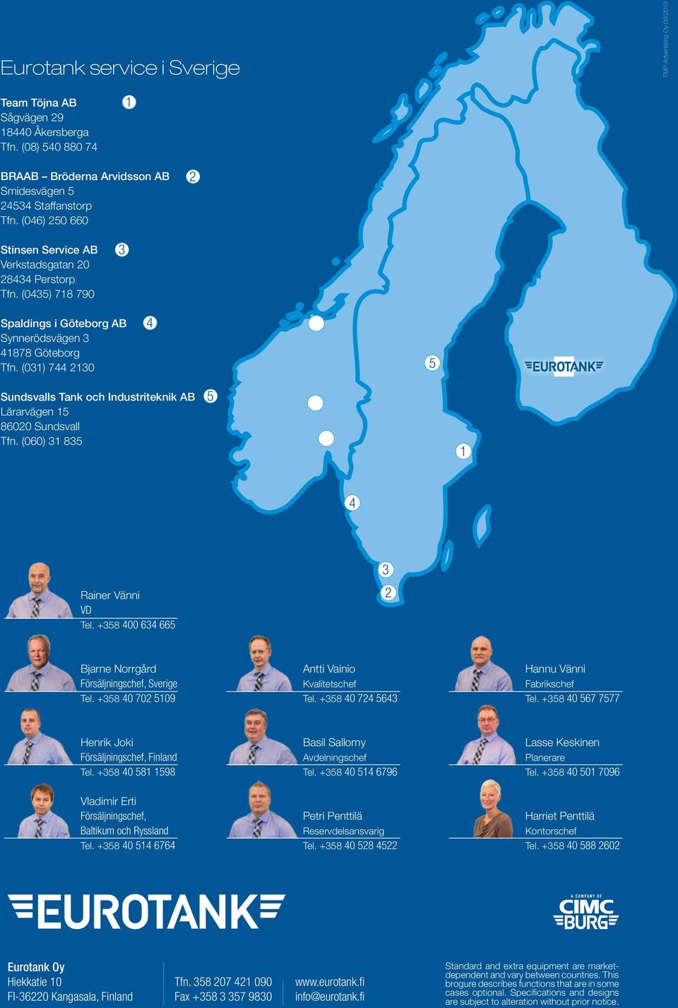 (031) 744 2130 4 5 Sundsvalls Tank och Industriteknik AB Lärarvägen 15 86020 Sundsvall Tfn. (060) 31 835 5 1 4 3 Rainer Vänni VD Tel. +358 400 634 665 2 Bjarne Norrgård Försäljningschef, Sverige Tel.