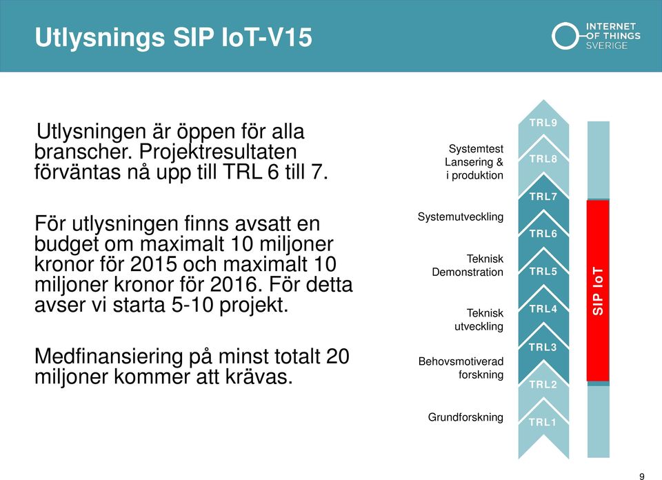 2015 och maximalt 10 miljoner kronor för 2016. För detta avser vi starta 5-10 projekt.
