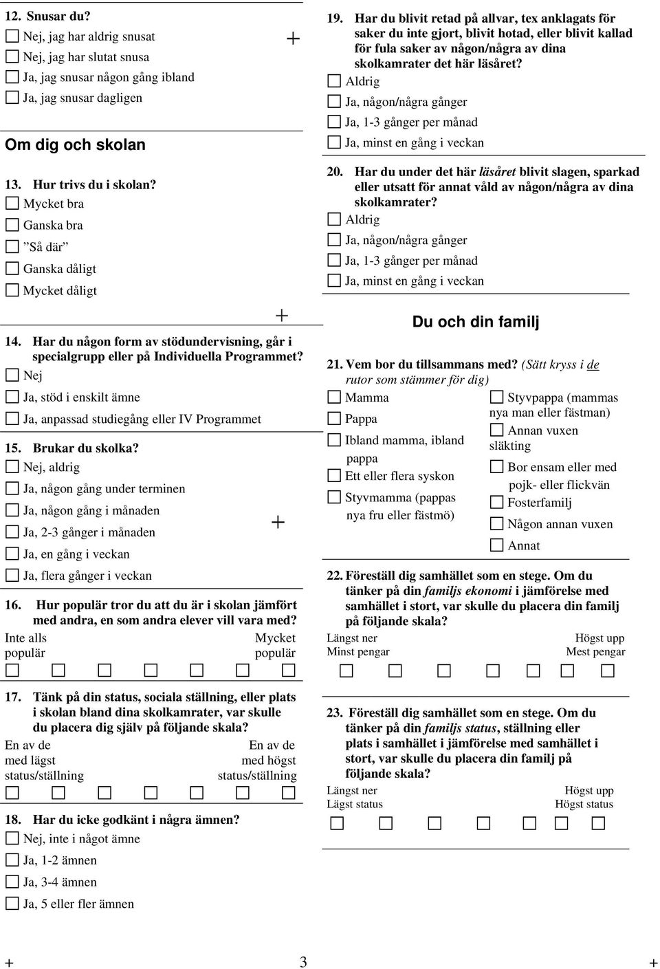 , stöd i enskilt ämne, anpassad studiegång eller IV Programmet 15. Brukar du skolka?