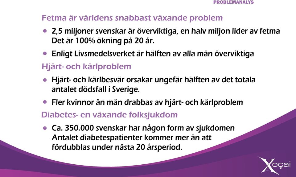 Hjärt- och kärlproblem Enligt Livsmedelsverket är hälften av alla män överviktiga Hjärt- och kärlbesvär orsakar ungefär hälften av det